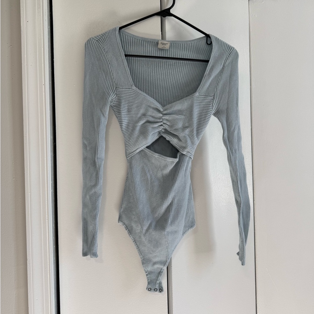 Abercrombie & Fitch Light Blue Ribbed Twist Cutout Bodysuit